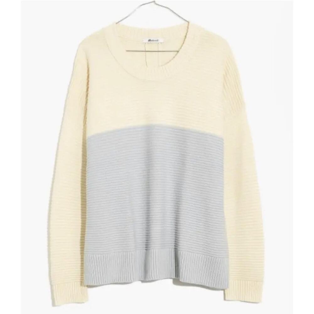 Madewell Small Greensboro Button Back Sweater Cream Periwinkle Colorblock